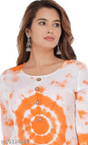 Orange rayon Anarkali kurti, three-quarter sleeves daily wear for women, Indian tie and dye style