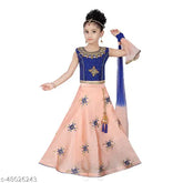 Fashionable jacquard sleeveless Lehenga Cholis, embroidered dupatta and top, semi-stitched net, 2-3 years size