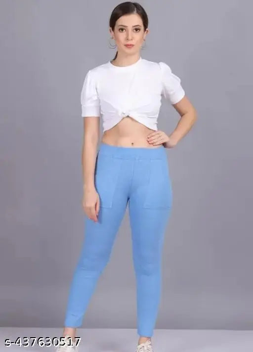 Recycled cotton blend ankle type jeggings with pockets (2pcs), durable yet affordable for any occasion