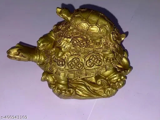 Gold resin Sai Collection Triple Tortoise, symbolizing protection, wealth, and longevity in Feng Shui decor