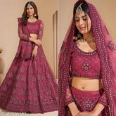Dark Pink Embroidery net Lehenga with duptta for women's ethnic wear, India