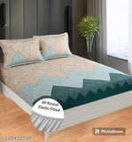 Double size microfiber cotton 210 TC elastic fitted bedsheet in geometric pattern, perfect for summer, made in India