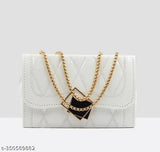 Faux leather sling bag, embroidered design. Women's free size clutch with 3 compartments (10in x 3in x 8in), made in India." "Faux leather sling bag, solid design. Women's free size purse with 2 compartments (10in x 5in x 8in), made in India