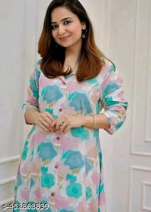 Rayon printed kurta set with pants, three-quarter sleeves, vibrant Indian design, women's ethnic wear in M, L, XL, XXL, XXXL