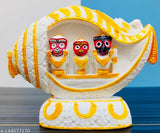 12cm marble handicraft Jagannath Dham trio idol set - Indian temple decoration, car dashboard ornament