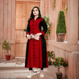 Women's Rayon Cotton Blend Solid Maroon & Black Kurta, long-sleeved colorblocked partywear for festive and casual occasions
