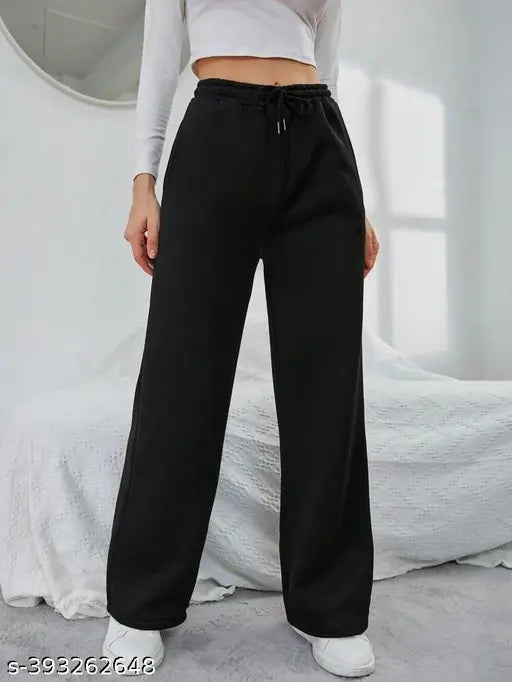 Solid black cotton blend straight-fit trouser, ideal for casual wear, available in sizes 28-34 (waist 25in - 29in, length 48in)