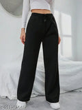 Solid black cotton blend straight-fit trouser, ideal for casual wear, available in sizes 28-34 (waist 25in - 29in, length 48in)