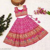 Kids rayon blue lehenga choli with separate blouse pis, ethnic motif design, for 2-3 years old, Indian wedding attire