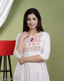 Viscose rayon printed embroidered anarkali kurti, three-quarter sleeves, Indian craftsmanship