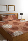 Brown Leaf Design double printed Glace Cotton fitted bedsheets with two pillow covers, ideal for summer, upgrades sleep game