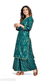 Printed rayon kurta plazo set with foil print, beautiful summer designs, three-quarter sleeves, Indian origin
