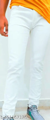 Men's white denim plain jeans, solid pattern, size 28/30/32 (India origin)