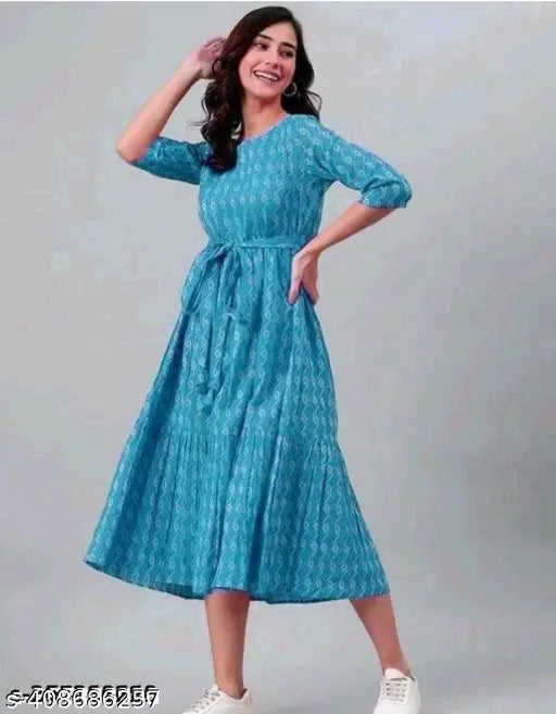 Pink cotton blend kurta with printed combo, three-quarter sleeves for women, size XS-XXXL (India origin)