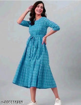 Pink cotton blend kurta with printed combo, three-quarter sleeves for women, size XS-XXXL (India origin)