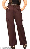 Women's premium cotton wide-leg cargo trousers, relaxed fit with four pockets and insert pocket, solid navy blue