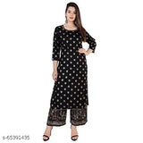 Rayon Women's Kurta Palazzo Set, hand-block printed, rayon material, three-quarter sleeves