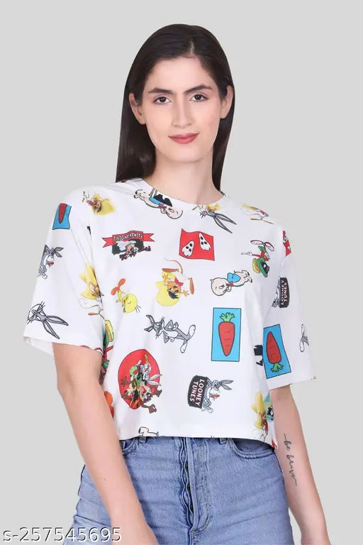 Women's cotton blend printed half sleeve crop top (Pack 1) - Indian summer fashion, casual and trendy