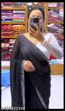 New black Georgette beads & stones saree with fancy velvet blouse piece, Indian diamond work party wear