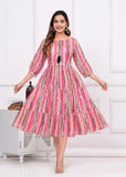 Multicolor viscose rayon anarkali kurta for women, short-sleeved printed combo on mannequin