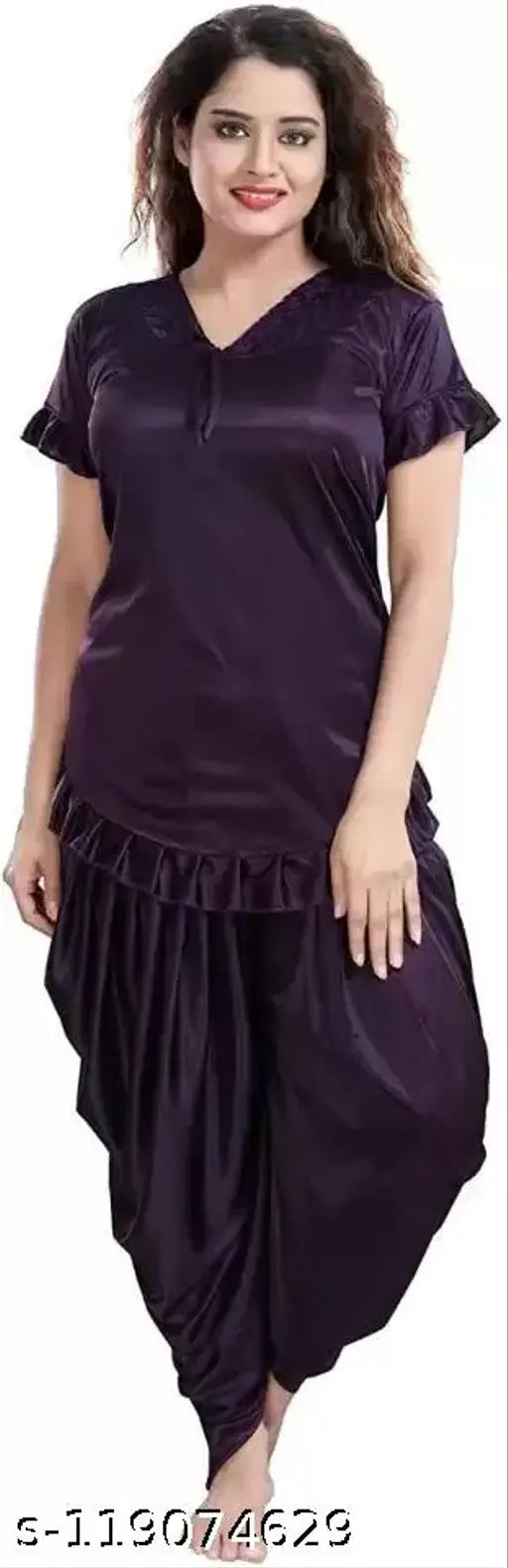 Soft satin women's night suit patiala pack of 2, comfortable for sleep and work-from-home