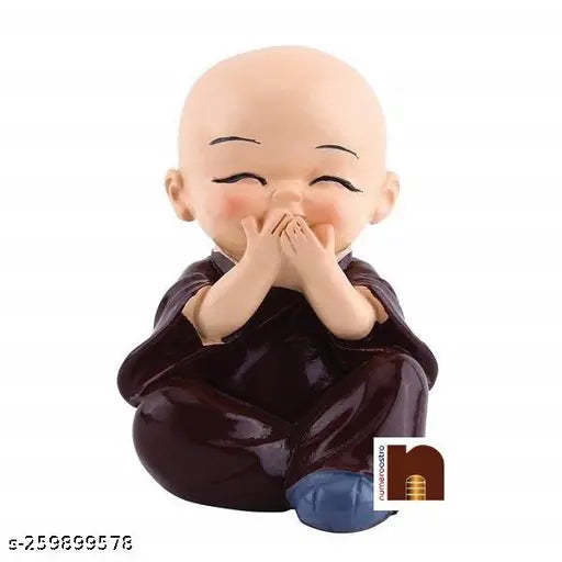 Indian-made baby monk poly resin Buddha statues, set of 4 (1N), small size (1.5x0.5x0.5 cm)