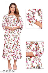 White crepe three-quarter sleeve kurti, printed combo for party wear, India