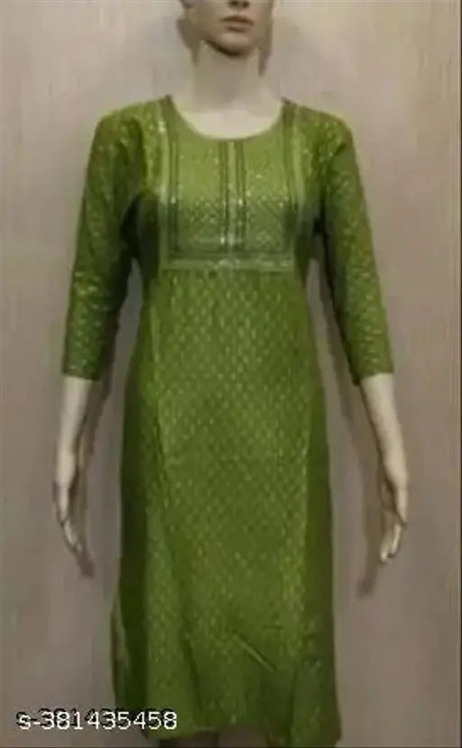 Rayon mehandi straight kurti, solid pattern for women's regular wear, three-quarter sleeves