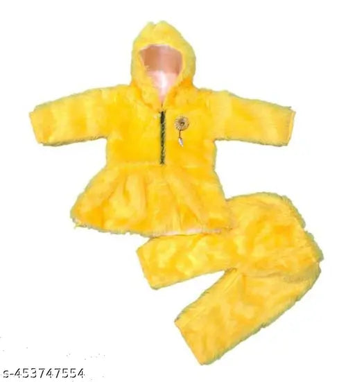 Soft yellow fur dress, Indian-made, long sleeves, paper silk top, wool bottom, solid pattern