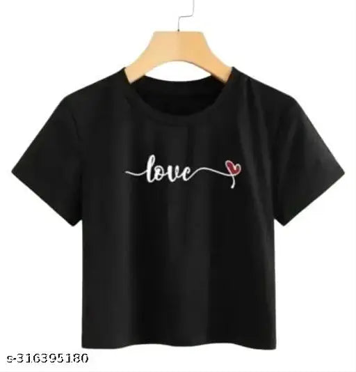 Printed cotton blend love crop top, short sleeves, made in India