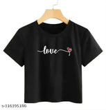 Printed cotton blend love crop top, short sleeves, made in India