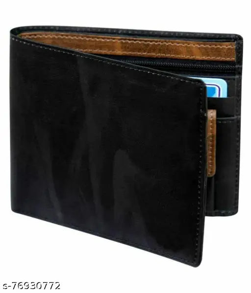 Modern PU bi-fold wallet combo, solid pattern, 2 compartments, free size (11cm x 9cm), ideal for men's daily use in denim or formal trousers. Handcrafted, featuring ATM, credit & debit card slots, coin pocket, and currency compartments. Indian-origin