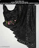 Heavy pure butterfly net sari with embroidered sequence work, featuring a separate velvet blouse with hanging sequins. Indian handcrafted design for free size