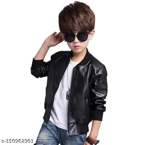 Elemental kids leather bomber jacket with fur inside - Solid PU leather bomber for kids, warm interior fur detail, various sizes from 1-12 years old