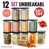 Unbreakable black plastic air tight square kitchen storage containers (1100ml each), pack of 12 - Ideal for dried masala and spice storage, keeping food safe from pests