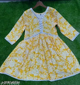 Yellow Rayon Printed Kurta with Three-Quarter Sleeves | Office Wear, Summer Kurta for Women