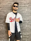 Printed net, three-quarter sleeves polyester jersey, casual wear for men (L: 40in chest, 27in length / XL: 42in chest, 28in length), India origin