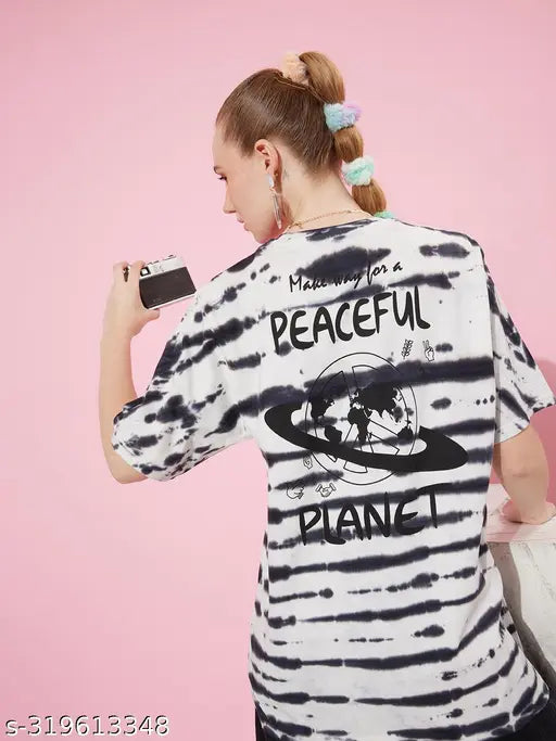 Oversized tie-dye cotton t-shirt for women, printed pattern, XS (38in bust, 27in length), made in India