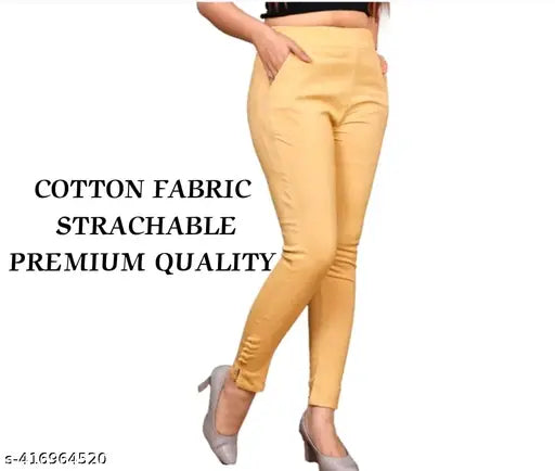 Solid cotton stretch jeggings for women and girls, available in sizes S-5XL. Made in India