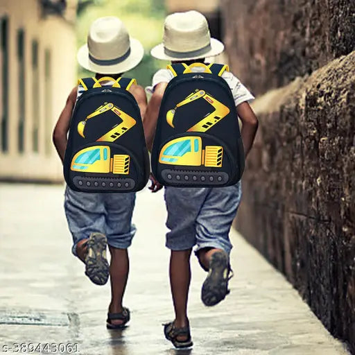 Blue polyester school backpack with JCB truck design, ideal for Class 1 to 8 students