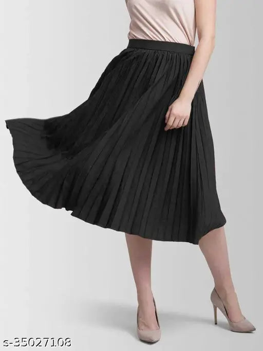 Crepe solid-pattern Western skirt for women (Free size 28-38, length 33in), elegant, fabric from India