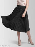 Crepe solid-pattern Western skirt for women (Free size 28-38, length 33in), elegant, fabric from India