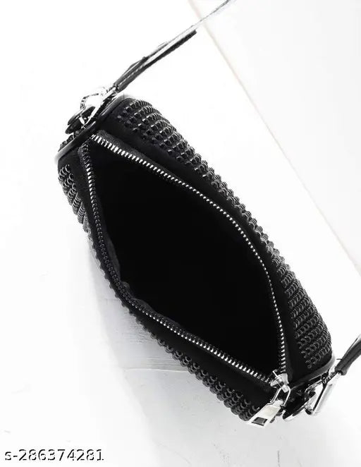 Stylish PU cross body bag with rhinestone design, embellished net pattern, and mini coin purse. Premium fashion accessory for women