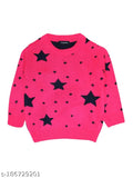Woolen winter sweatshirts for girls by CHIMPRALA. Soft, long-sleeved sweaters with printed net design. Pure wool material, suitable for active kids. Sizes: 9-12M (Bust 22in, Length 13in); 12-18M (Bust 23in, Length 14in); 18-24M (Bust 24in, Length 15in); 2-3Y (Bust 25in, Length 16in). Made in India