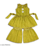 Girls beautiful jacquard kurta and sharara set, A-line top with woven design, sleeveless, sizes range from 12-18 months to 6-7 years, Indian origin