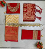 New Traditional Kids Half Saree in Litchi Silk, unstitched Lehenga with Chevron Stitch and Zari Woven Pattern, free size, 3.6M length, tussled dupatta, belt included, made in India