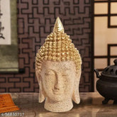 Black metallic resin Buddha head statue (H17cm x W10cm x L8cm), intricate decorative showpiece from India