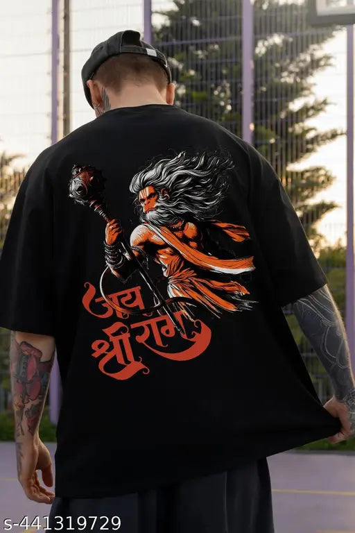 Cotton short-sleeved V Hanuman old printed net top, traditional Indian garment for men sizes S, M, L, XL
