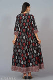 Black rayon floral printed Anarkali Kurta with three-quarter sleeves, suitable for casual events, made in India