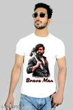 Classic Printed Round Neck Polyester White T-Shirt, striped pattern, suitable for Holi, casual wear, men & women. Made in India